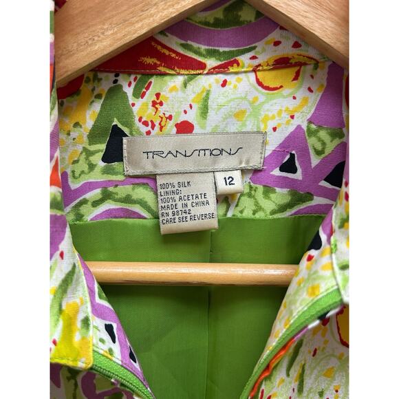 Transitions Silk Jacket Size 12 Colorful Geometric Art‎ to Wear Statement - Picture 2 of 10